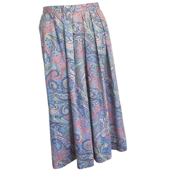 Vintage 90s Lombardi Inc skirt midi pleated paisley pockets blue